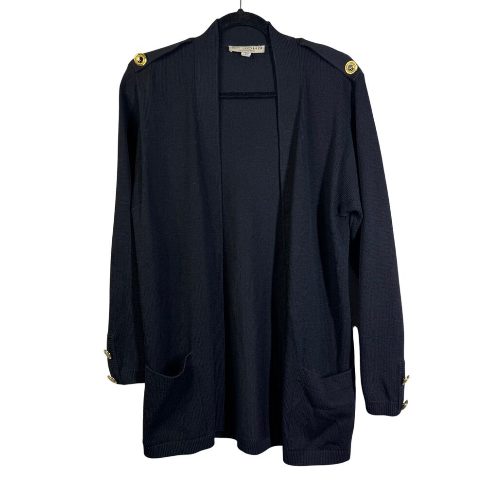 ST. JOHN SEPARATES Cardigan Small Santana Knit Open Front Epaulettes Pockets‎